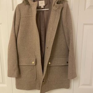 J.Crew Beige Wool Coat with Faux Fur Hood